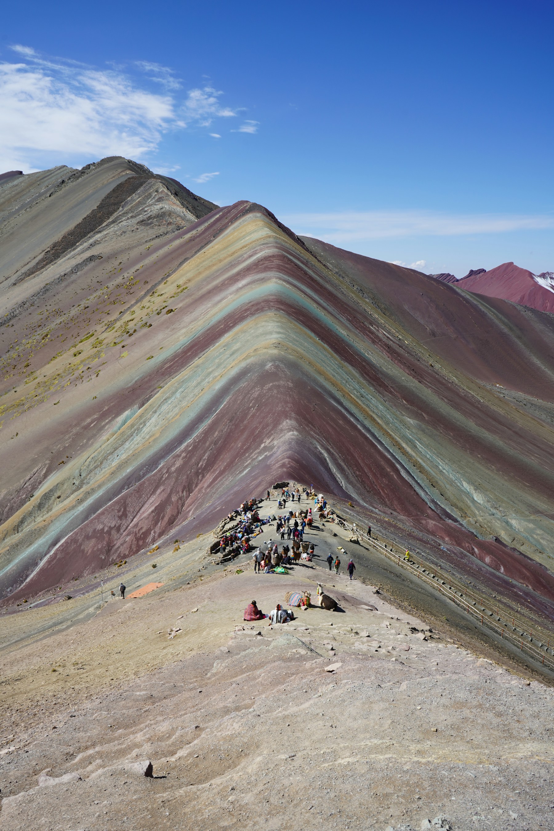 Walkers on the ridge at Rainbow Mountain