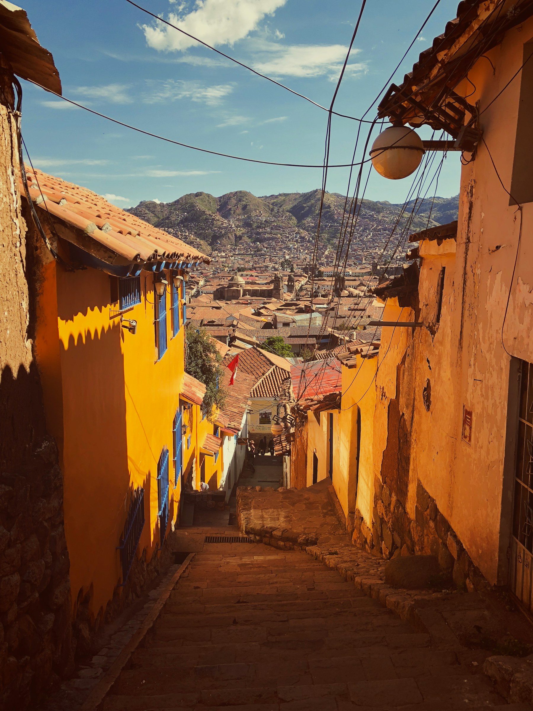 A lantern-lit street in San Blas, Cusco