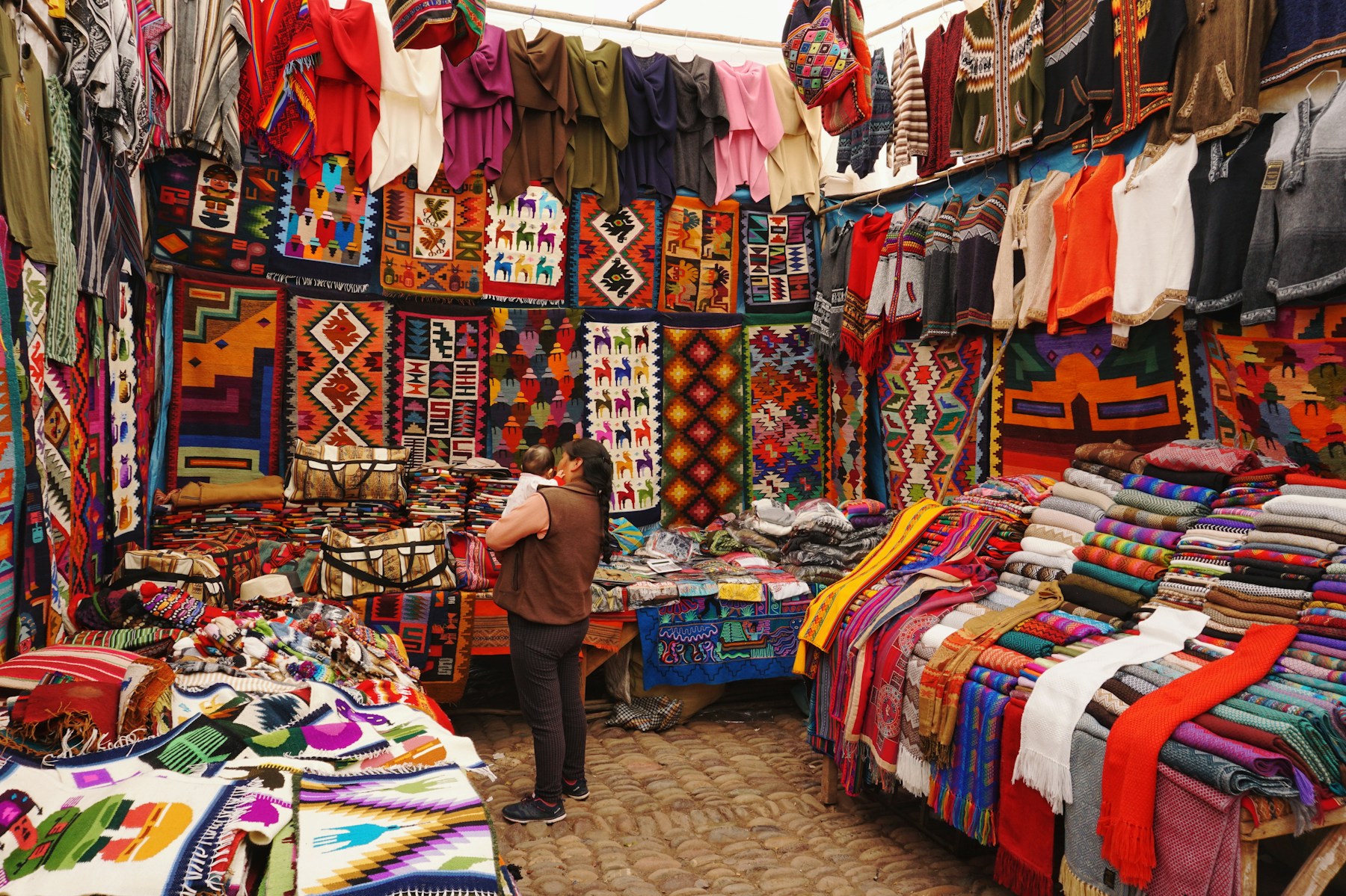 Woven textiles at a Sacred Valley market